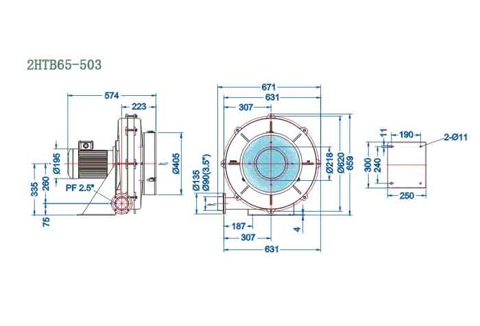 2HTB65-503,3.7kw透浦式鼓風(fēng)機(jī)