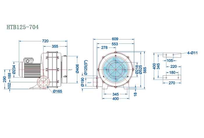 HTB125-704,5.5kw透浦式鼓風(fēng)機(jī)